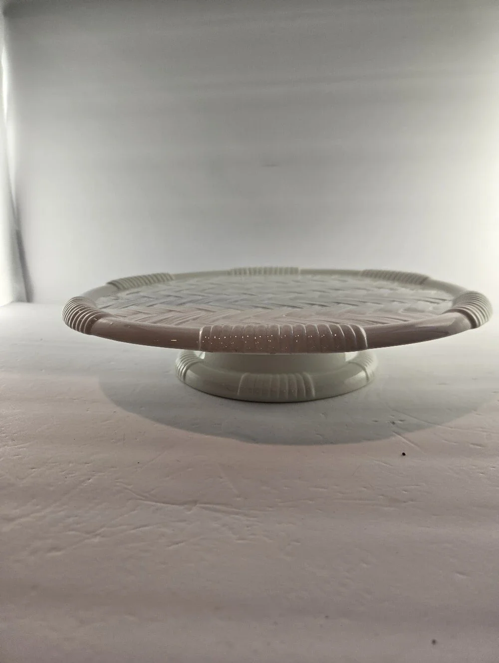 Este Ceramiche Italy White Basketweave Cake Pedestal, Vintage